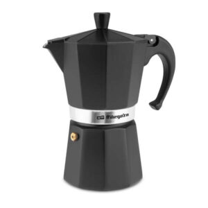 orbegozo kfn 610 cafetera de aluminio negra capacidad para seis tazas utilizable en cocinas a gas electricas y vitroceramica asa ergonomica facil de limpiar valvula de seguridad