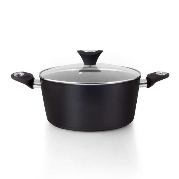 orbegozo cfm 2028 fundicook cacerola de aluminio forjado con capacidad de 5.09l antiadherente facil limpieza mango ergonomico y tapa de cristal templado