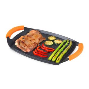 orbegozo gdb 3600 plancha grill de aluminio fundido recubrimiento de piedra antiadherente asas de goma extraibles apto para lavavajillas diseño ergonomico