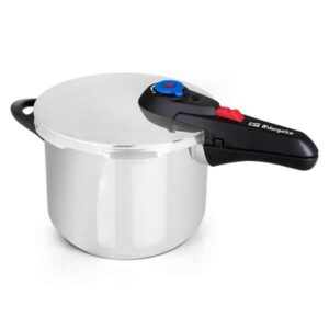 orbegozo hp 8006 olla a presion de acero inoxidable 18/10 capacidad 8 litros cinco sistemas de seguridad fondo termo difusor apto para todo tipo de fuegos preserva vitaminas y sabores