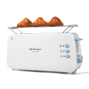 orbegozo to 4012 tostadora de ranura larga multifuncional potencia 850w termostato regulable funcion descongelacion y recalentamiento bandeja recogemigas almacenamiento comodo