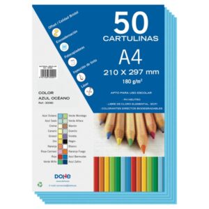 dohe pack de 50 cartulinas a4 de 180gr con ph neutro libres de cloro elemental color azul oceano