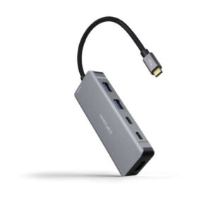 nanocable hub usb c 6 en 1 conversor usb c 3.2 gen1 5g a 2 x usb a + 2 x usb c + hdmi + usb c pd 100w aluminio 15 cm color gris