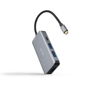 nanocable hub usb c 5 en 1 conversor 3.2 gen1 5g a 3 x usb a 3.0 + usb c + usb c pd 100w aluminio 15 cm color gris