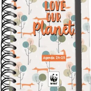 dohe wwf love our planet agenda escolar espiral wire’o a6 dia pagina papel 80g/m2 cubierta de carton plastificado cierre con goma elastica