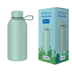 dohe botella reutilizable 350ml acero inoxidable de doble pared libre de bpa tapon hermetico antigoteo de acero inoxidable recubierta de caucho color verde