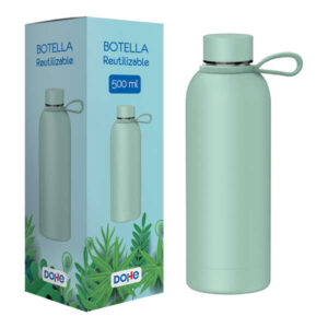 dohe botella reutilizable 500ml acero inoxidable de doble pared libre de bpa tapon hermetico antigoteo de acero inoxidable recubierta de caucho color verde