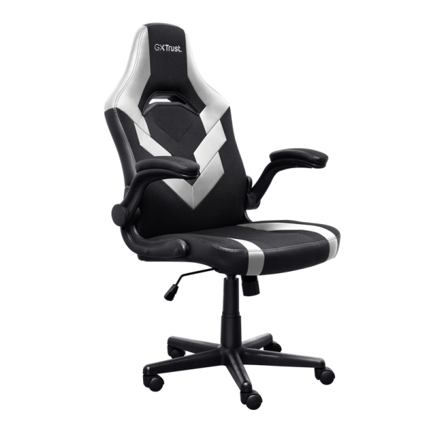 trust gxt 703w riye silla gaming reposabrazos ruedas de nylon piston de gas clase 4 base metal peso max. 140kg color negro/blanco