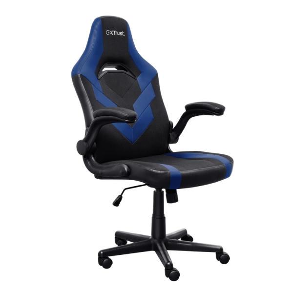 trust gxt 703b riye silla gaming reposabrazos ruedas de nylon piston de gas clase 4 base metal peso max. 140kg color negro/azul