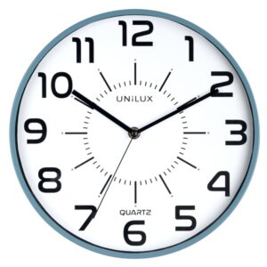 unilux reloj de pared pop diseño moderno y colorido facil lectura de la hora funciona con pilas color azul