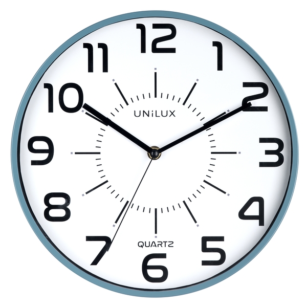 unilux reloj de pared pop diseño moderno y colorido facil lectura de la hora funciona con pilas color azul