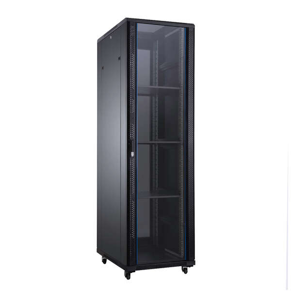 aiten data ai8847 armario de suelo 47u ancho 800 fondo 800 incluye 2 bandejas fijas 4 ventiladores 120mm 1 base 8 tomas 2 cerraduras laterales ruedas con freno color negro