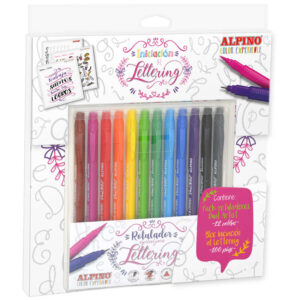 alpino color experience pack de 12 rotuladores dual artist + libro guia de iniciacion al lettering doble punta (fina 0,7mm y pincel de 2,9mm) colores surtidos