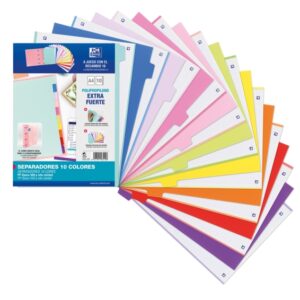 oxford strongline a4 separadores 10 posiciones colores diferentes 4 taladros plastico opaco 500 micras