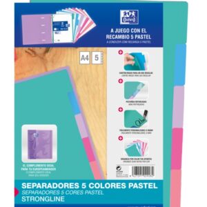 oxford strongline a4 separadores 5 posiciones 4 taladros cartulina 200gr colores surtidos