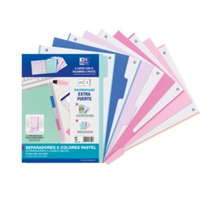 oxford strongline a4 separadores 5 posiciones plastico opaco resistente 4 taladros para facil colocacion grosor de 500 micras tamaño estandar a4 colores surtidos