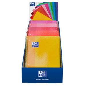 oxford europeanbook 1 classic expositor con 25 cuadernos espiral a4+ 80 hojas cuadicula 5x5 microperforado tapa extradura colores calidos surtidos