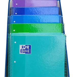 oxford europeanbook 1 classic expositor con 25 cuadernos espiral a4+ 80 hojas cuadicula 5x5 microperforado tapa extradura colores frios surtidos