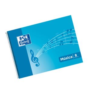 oxford cuaderno de musica espiral formato 4º apaisado 20 hojas 8 pentagramas interlineado de 2mm tapa blanda color azul