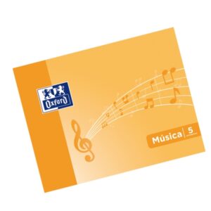 oxford libreta de musica grapada formato a5 apaisado 10 hojas 5 pentagramas interlineado de 4mm tapa blanda color naranja