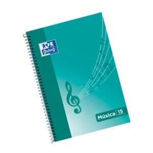 oxford cuaderno de musica espiral formato folio 20 hojas 15 pentagramas interlineado de 2mm tapa blanda color ice mint