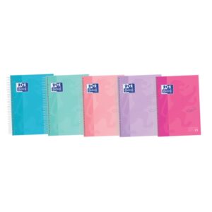oxford school touch a5+ europeanbook libreta espiral 120 hojas cuadricula 5x5 con bandas de color tapa extradura con tacto suave colores pastel surtidos
