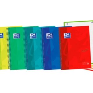 oxford school touch a5+ europeanbook libreta espiral 120 hojas cuadricula 5x5 con bandas de color tapa extradura con tacto suave colores surtidos