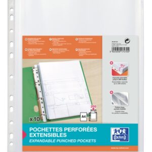 oxford pack de 10 fundas multitaladro a4 con fuelle gran capacidad polipropileno 200µ acabado cristal