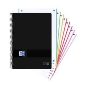 oxford europeanbook 8 live & go cuaderno espiral a4+ 160 hojas cuadricula 5x5 8 bandas de color tapa de plastico resistente color negro