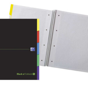 oxford black n'colours europeanbook a4+ cuaderno espiral 100 hojas cuadricula 5x5 tapa extradura resistente pestañas troqueladas color negro