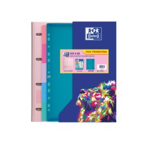 oxford live & go carpeta europeanbinder a4+ con recambio cuadricula 5x5 + separadores + sobre multitaladro ideal para organizar documentos colores pastel surtidos