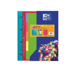 oxford live & go carpeta europeanbinder a4+ con recambio cuadricula 5x5 + separadores + sobre multitaladro ideal para organizar documentos colores vivos surtidos