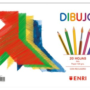 enri pajarita bloc de dibujo a4+ tapa blanda 20 hojas 120gr microperforado 2 taladros con recuadro