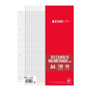enri plus recambio a4 100 hojas con margen milimetrado papel de 90gr 4 taladros