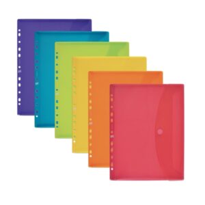 oxford sobre portadocumentos multitaladro a5 capacidad para 25 hojas cierre de velcro 11 taladros plastico flexible translucido colores surtidos