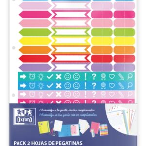 oxford pack de 2 hojas de stickers diseño variado adhesivo de alta calidad ideal para decorar cuadernos