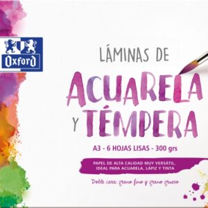oxford pintura escolar sobre de laminas de acuarela y tempera a3 6 hojas de 300gr papel liso de alta calidad
