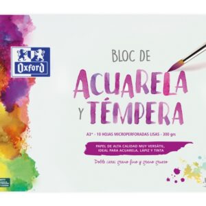 oxford pintura escolar bloc espiral acuarela y tempera a3+ tapa blanda/contratapa rigida 10 hojas 300gr liso
