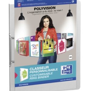 oxford polyvision a4+ carpeta con 2 anillas 25mm lomo de 25mm tapa de plastico personalizable transparente