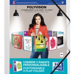 oxford polyvision a4+ carpeta de gomas 3 solapas tapa de plastico personalizable lomo 30mm transparente