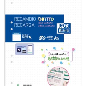 oxford school a5 recambio paquete dots 80 hojas papel de alta calidad puntos para organizar tus notas