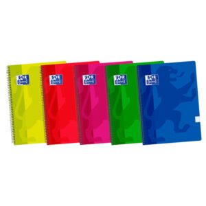 oxford school classic cuaderno espiral tamaño 4º cuadricula 4x4mm con margen 80 hojas tapa de plastico resistente colores surtidos