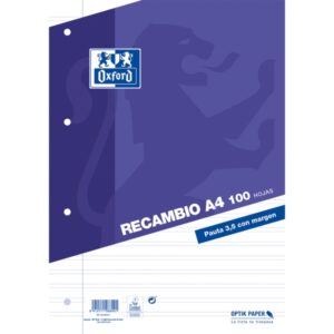 oxford recambio de 100 hojas pauta de 3.5mm con margen 4 taladros