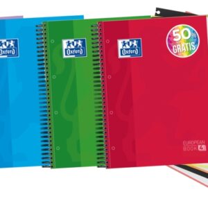 oxford school classic europeanbook 4 cuaderno doble espiral a4+ cuadricula 5x5 120 hojas microperforadas 4 taladros tapa extradura resistente incluye 3 separadores colores surtidos