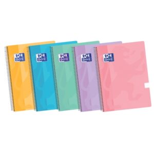 oxford school classic a4+ europeanbook spiralflex tapa de plastico resistente 50 hojas de papel de alta calidad 1 linea para escribir colores surtidos