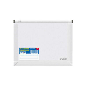 dohe bolsa zipper apaisada de polipropileno transparente 180 micras cierre zip hermetico blanco lomo expansible 30mm etiqueta frontal