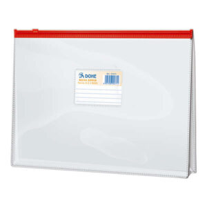 dohe bolsa zipper folio apaisado pvc transparente 150 micras apertura superior cierre zip hermetico en color rojo