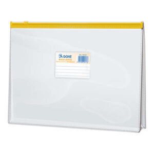dohe bolsa zipper folio apaisado pvc transparente 150 micras apertura superior cierre zip hermetico en color amarillo