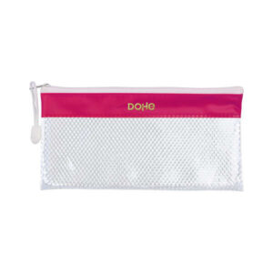 dohe bolsa apaisada tamaño 22x11cm fabricada en pvc resistente al agua ideal para viajes cierre de cremallera banda color fucsia