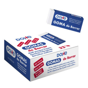 dohe expositor con 32 gomas de borrar libres de pvc 59x23x10mm borrado suave y eficaz para todo tipo de lapices color blanco